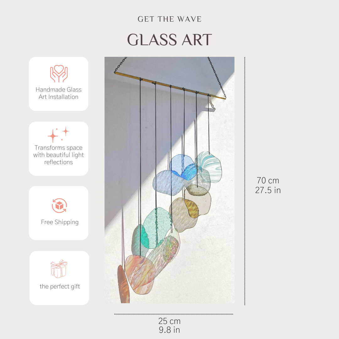 Organically shaped glass wall art in pastel colors