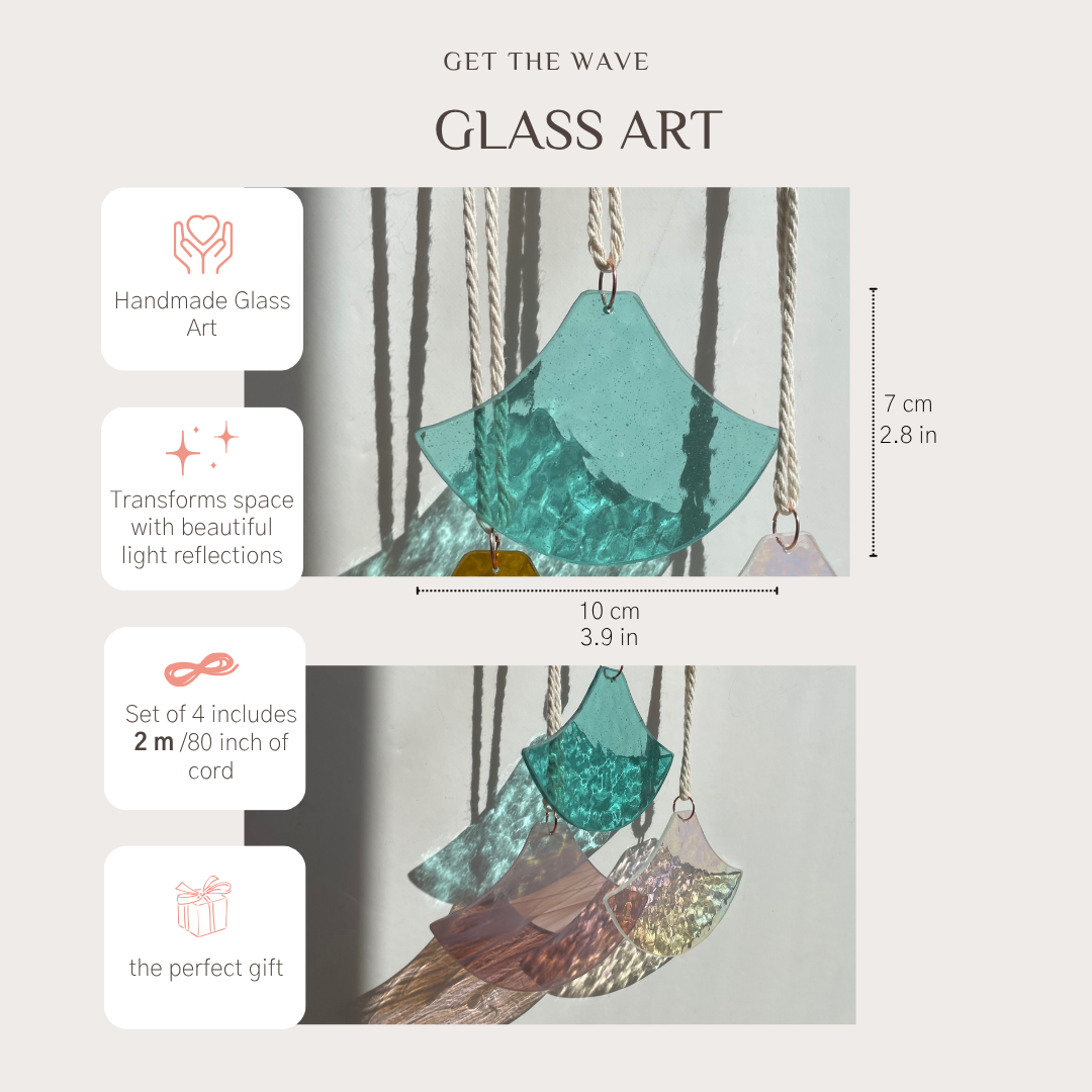 Oranges und rosafarbenes Glaskunstset in japanischer Seigaiha-Welle