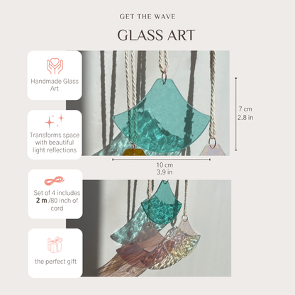 Oranges und rosafarbenes Glaskunstset in japanischer Seigaiha-Welle