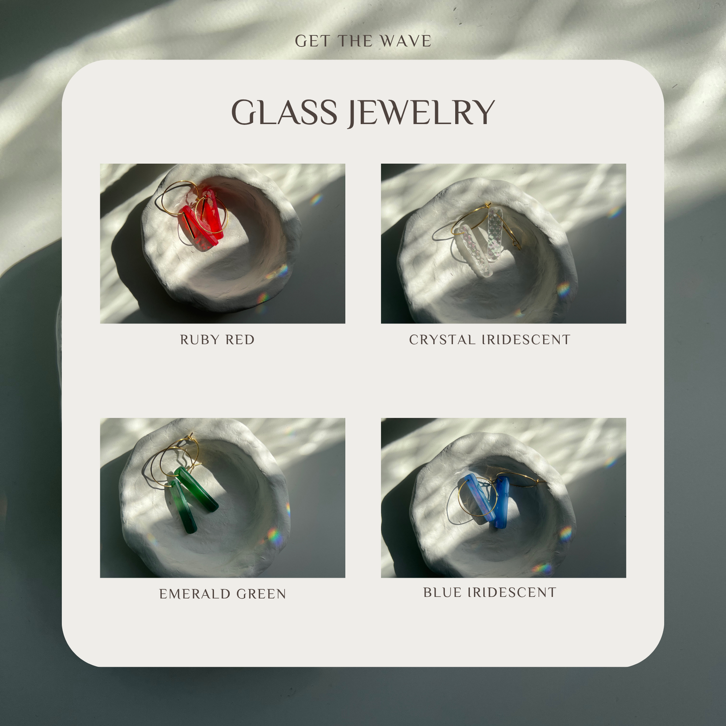 Glasohrringe Rectangle mit goldener Creole