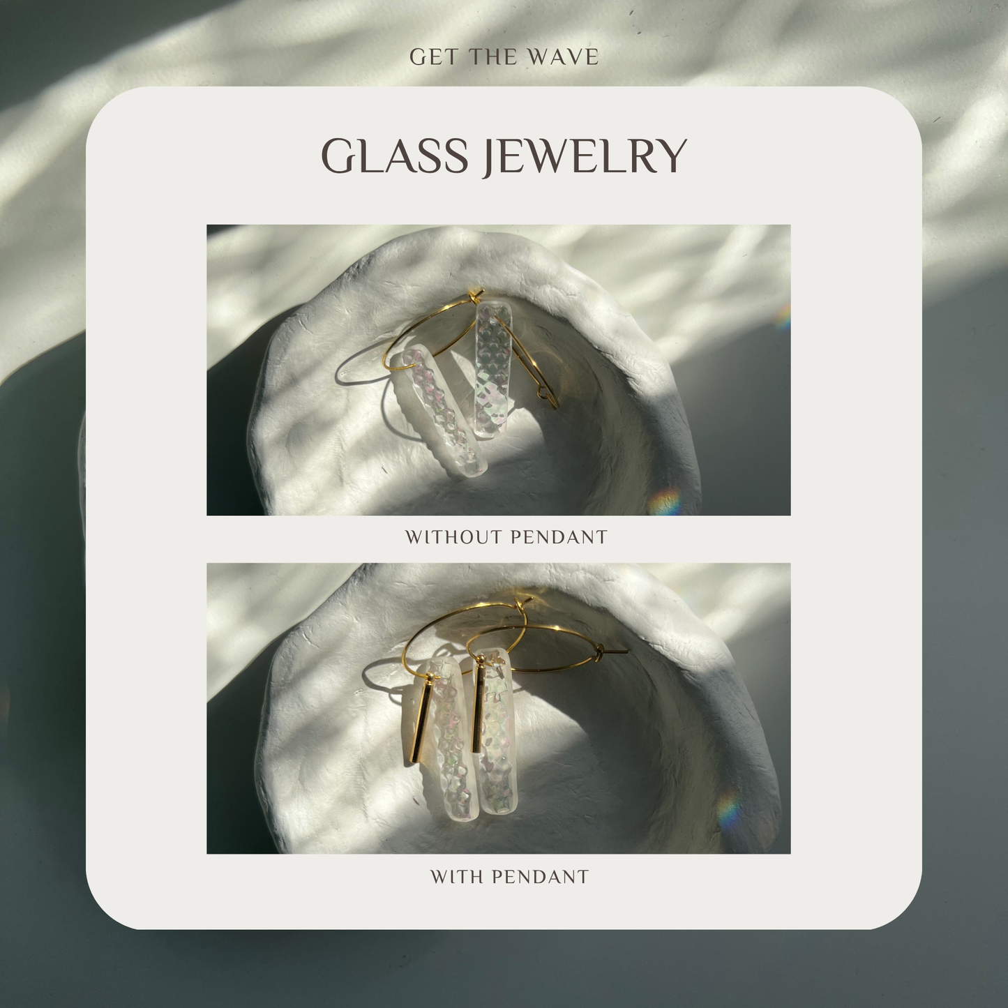 Glasohrringe Rectangle mit goldener Creole