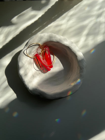 Glasohrringe Rectangle mit goldener Creole