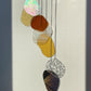 yellow orange Organic Shaped Wall Art in Pastel Colours, Glass Mobile Sun Catcher with Antique Mirror