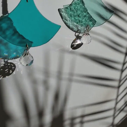 Japanische Wellen Fenster Kristall Sonnenfänger, Boho Wandbehang, Gartenschmuck, Windspiel, Balkon Sommerdeko, Fensterdeko zum hängen