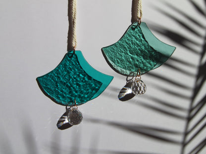Japanische Wellen Glas. Modern Glass Art, boho Wandbehang, Gartendeko Gartenschmuck, Windspiel, Balkon Sommerdeko, Fensterdeko zum hängen