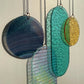 irisierend, türkis, gelb und lila Wandbehang im Art Deco Stil, Modern Glass Art Sonnenfänger Lichtspiel Glas, 30th birthday gift for women