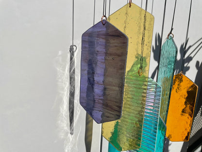 Mobile mit geometrischem Glas, Fenster Installation, Modern Glass Art Sonnenfänger Lichtspiel mit leuchtenden Elementen