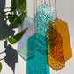 Mobile mit geometrischem Glas, Fenster Installation, Modern Glass Art Sonnenfänger Lichtspiel mit leuchtenden Elementen
