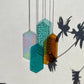 Mobile mit geometrischem Glas, Fenster Installation, Modern Glass Art Sonnenfänger Lichtspiel mit leuchtenden Elementen