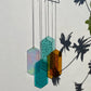 Mobile mit geometrischem Glas, Fenster Installation, Modern Glass Art Sonnenfänger Lichtspiel mit leuchtenden Elementen