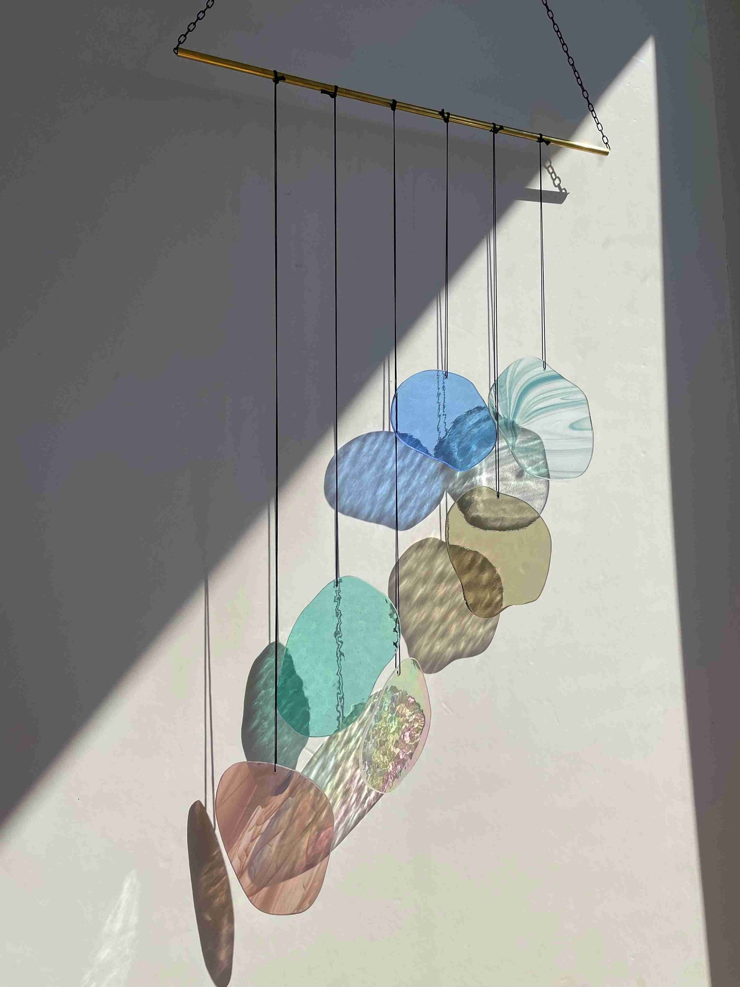 Organic Shaped Wall Art in Pastel Colours, Glass Mobile Suncatcher