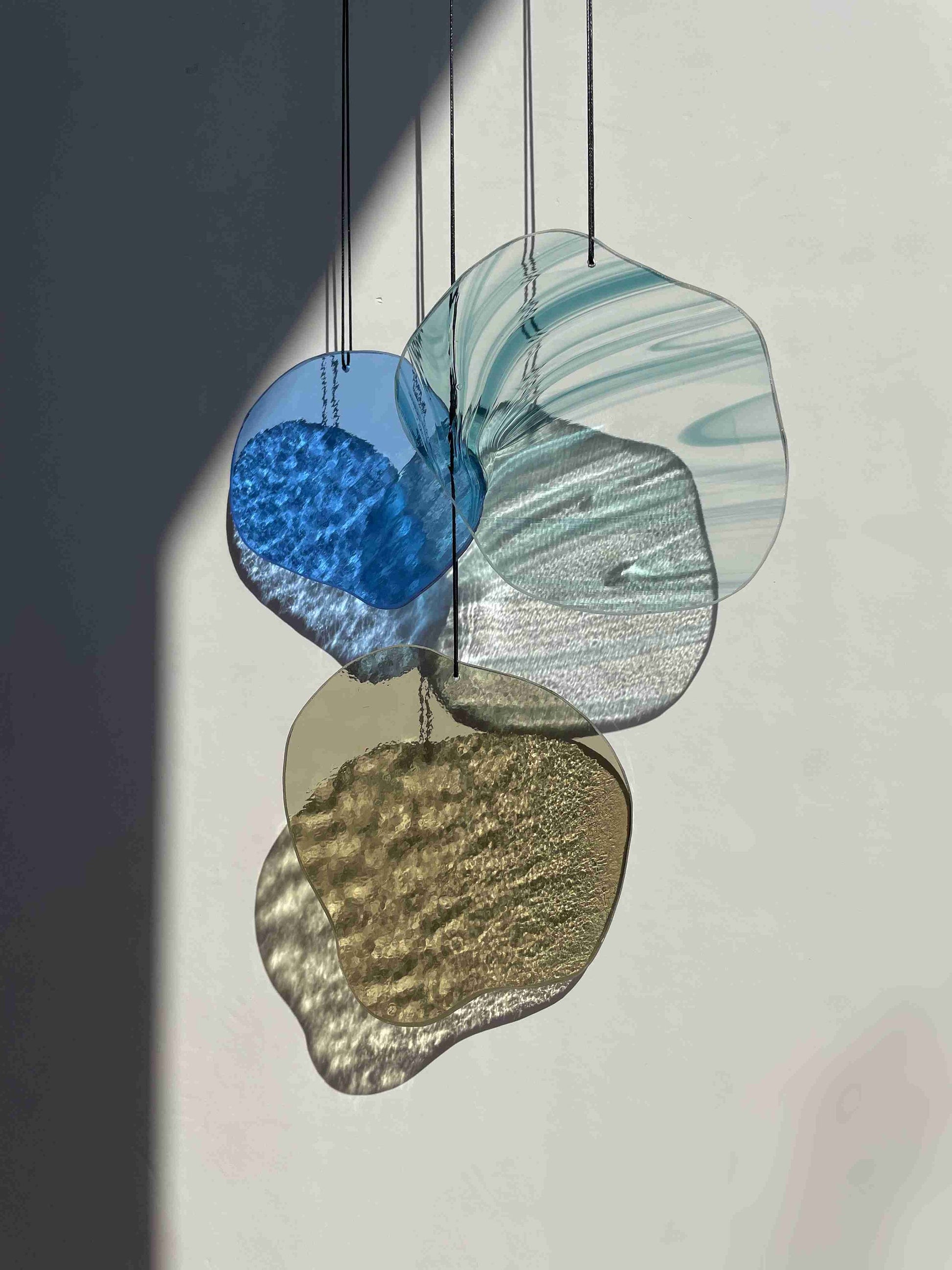 Organic Shaped Wall Art in Pastel Colours, Glass Mobile Suncatcher