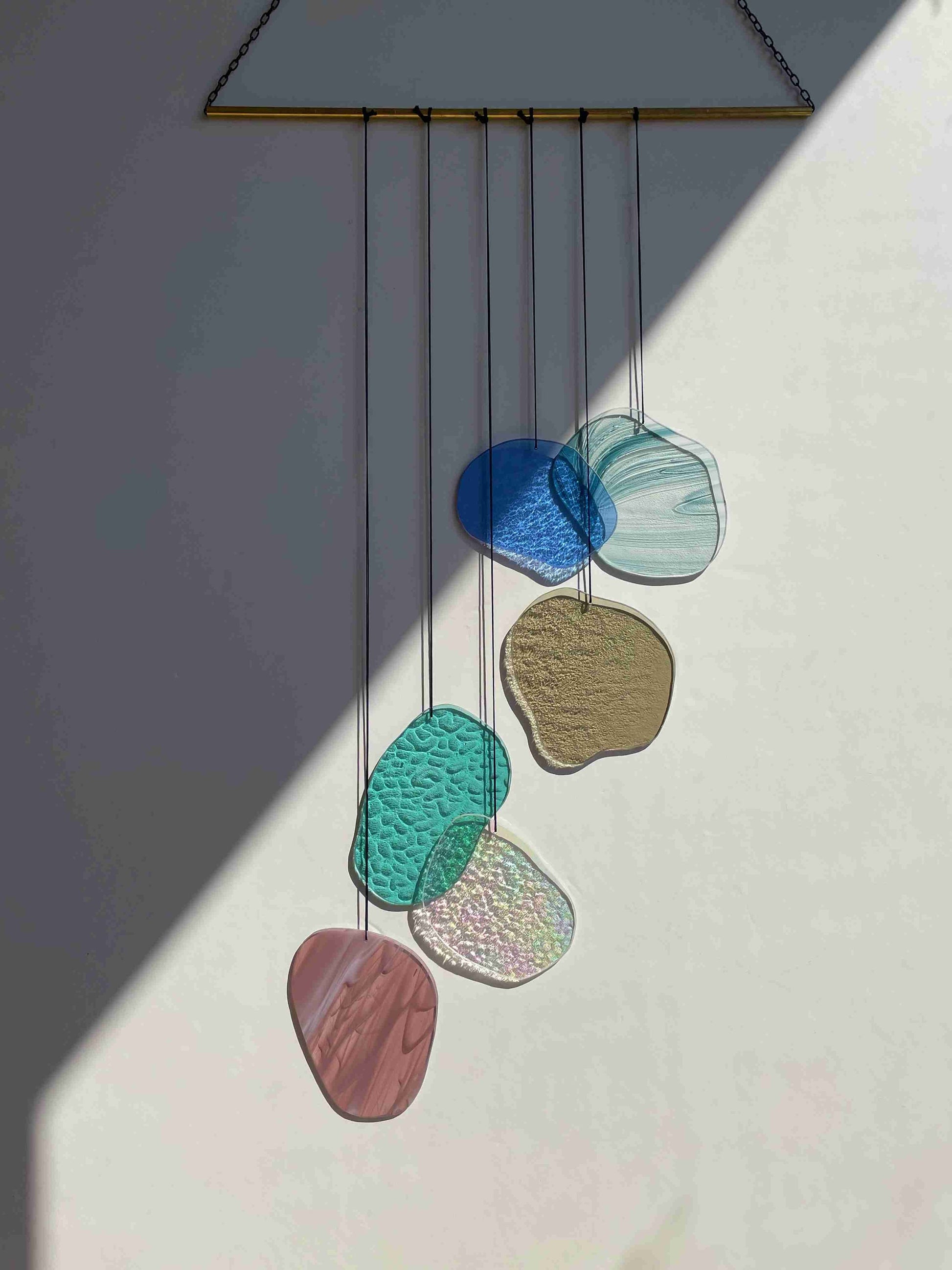 Organic Shaped Wall Art in Pastel Colours, Glass Mobile Suncatcher