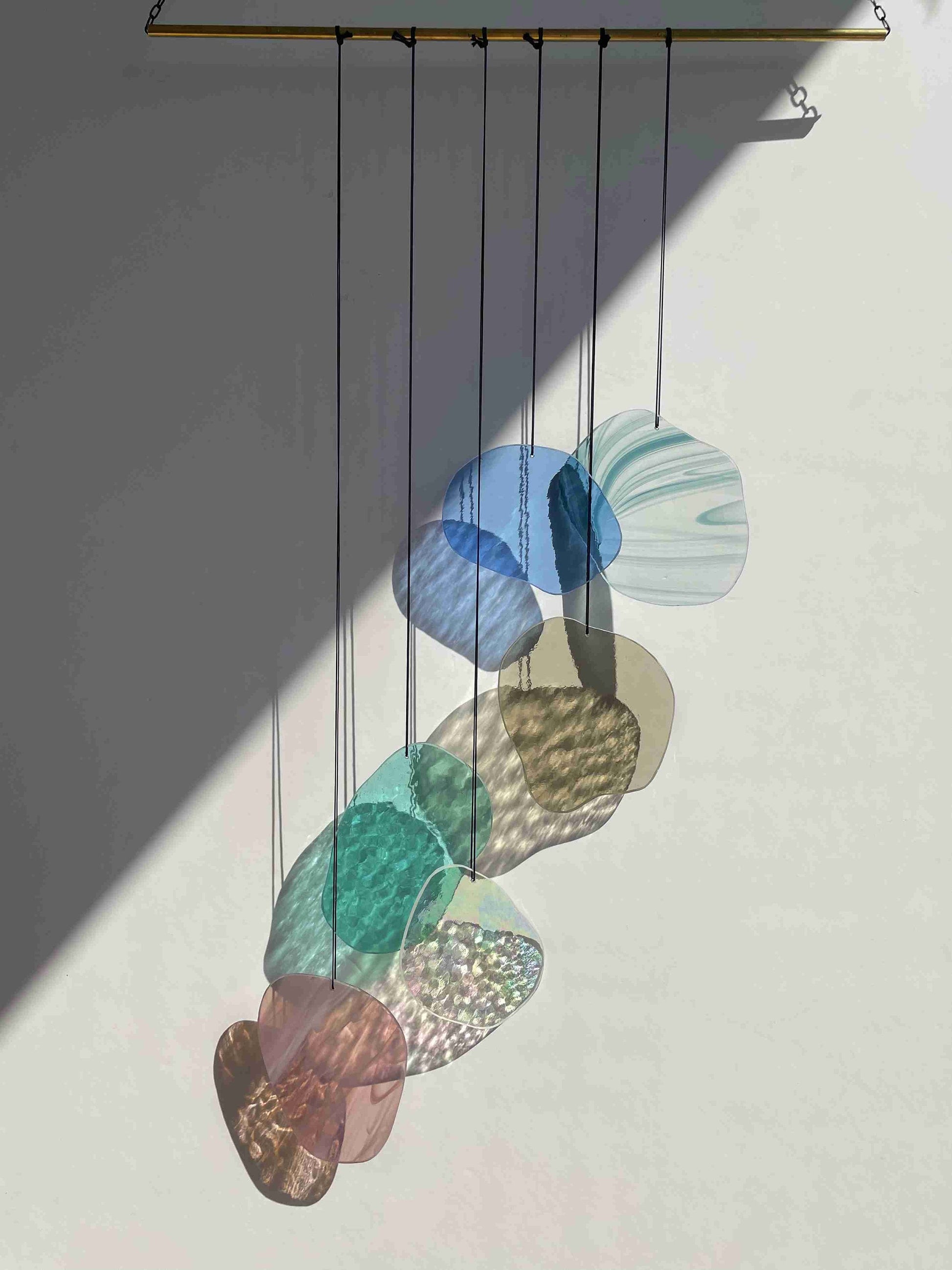 Organic Shaped Wall Art in Pastel Colours, Glass Mobile Suncatcher