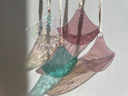 Orange and Pink Glass Art Set in Japanese Wave Pattern: Suncatcher for Wall Dekor, Window or Outdoor