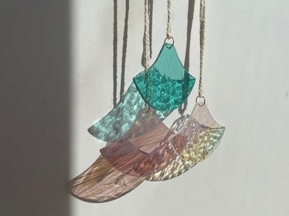 Orange and Pink Glass Art Set in Japanese Wave Pattern: Suncatcher for Wall Dekor, Window or Outdoor