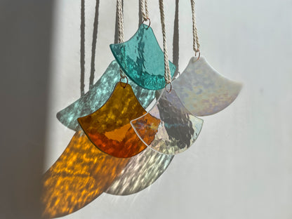 Orange and Pink Glass Art Set in Japanese Wave Pattern: Suncatcher for Wall Dekor, Window or Outdoor