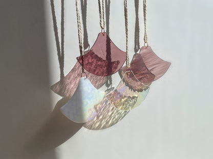 Orange and Pink Glass Art Set in Japanese Wave Pattern: Suncatcher for Wall Dekor, Window or Outdoor